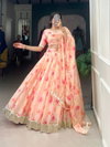 LNB1036 Tabby Silk Floral Print With Lace Touch Up Lehenga With Blouse Dupatta Wholesale In India